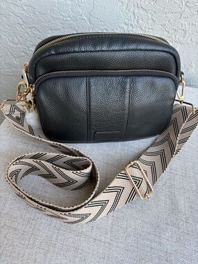 Pom Pom London Black Leather Crossbody Bag + Wide Strap
